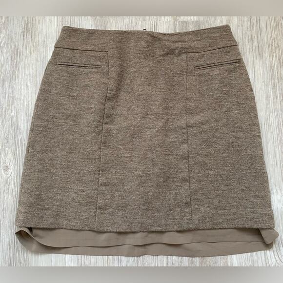 Ann Taylor | Women's Brown 100% Wool Back Zip A-Line Lined Career Skirt | 6 - Picture 2 of 4